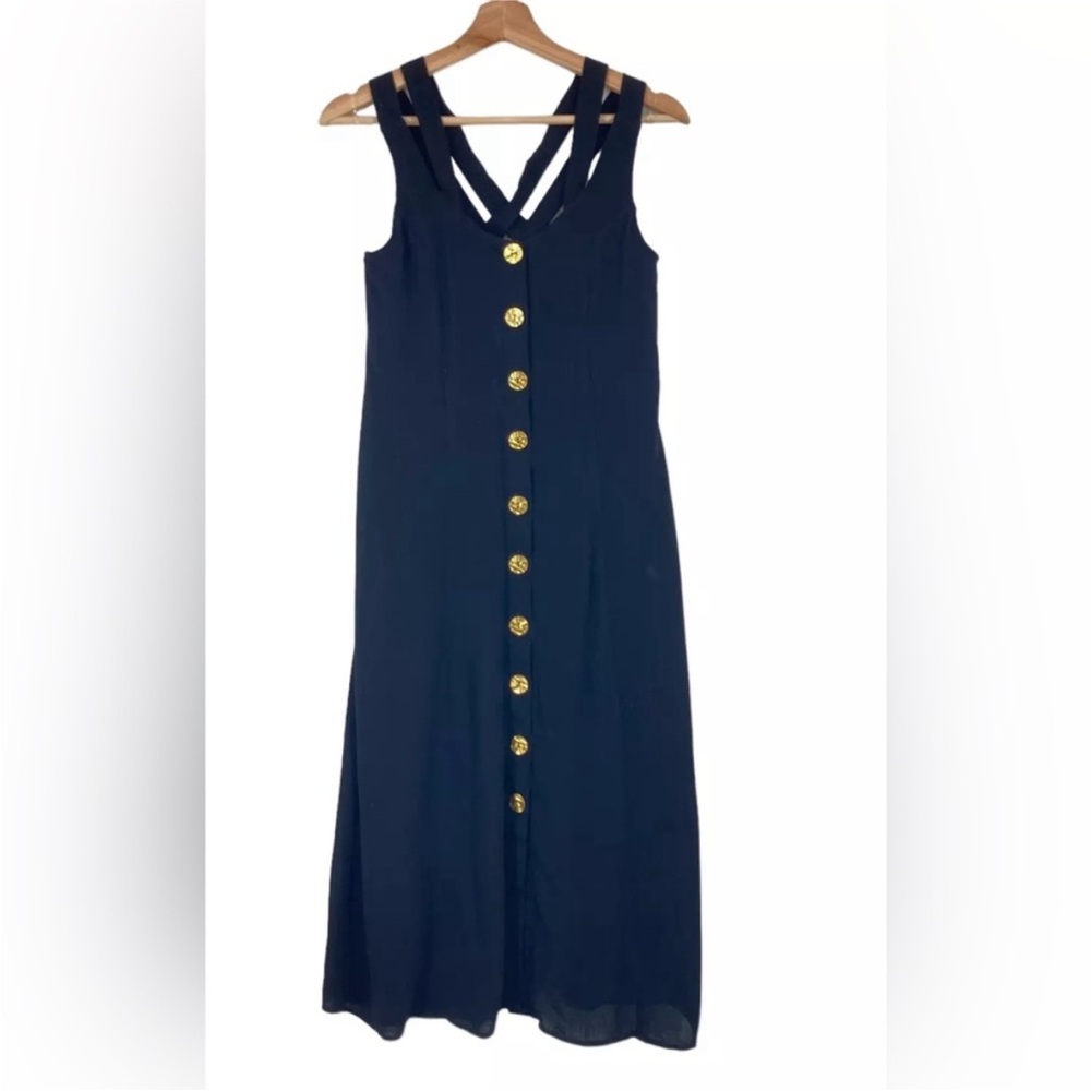 Navy Blue Button Down criss-cross back Dress